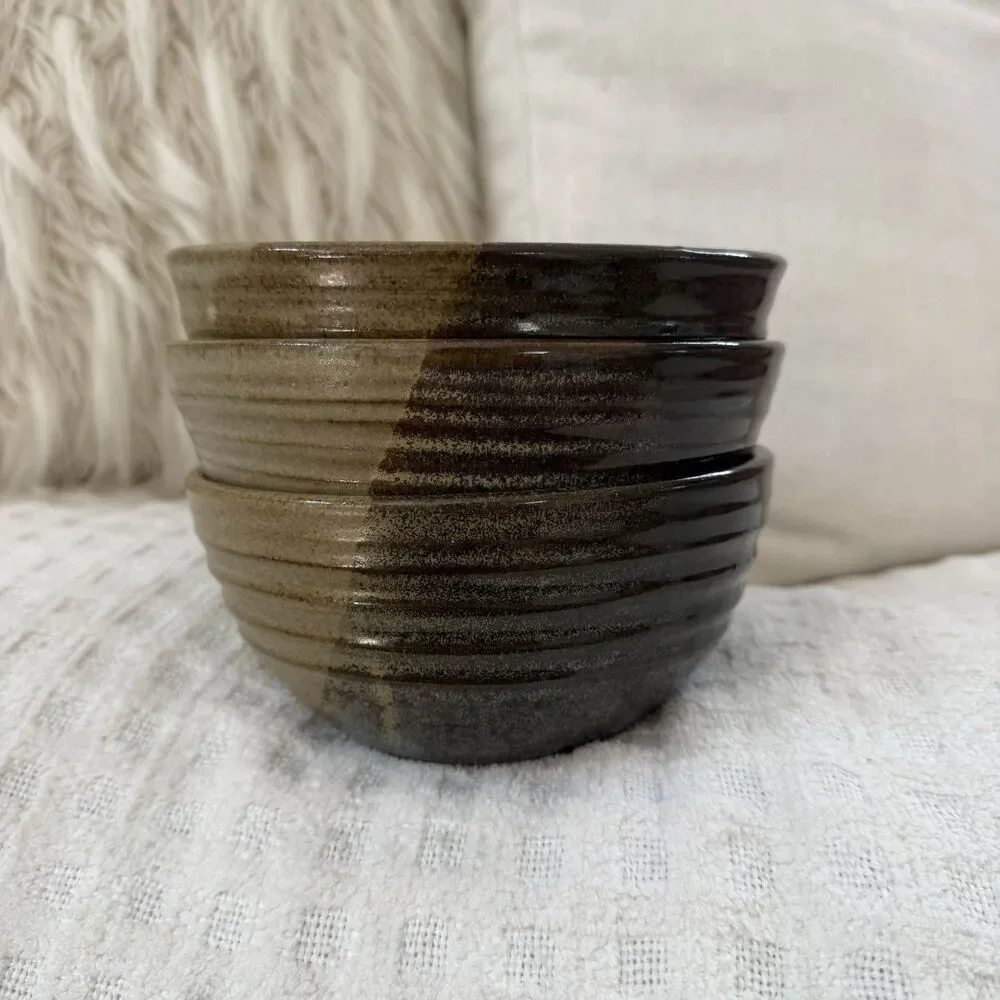 Sommerville Pottery Bowl Set of 3 Hand Thrown Studio Pulteney NY Glazed Neutral